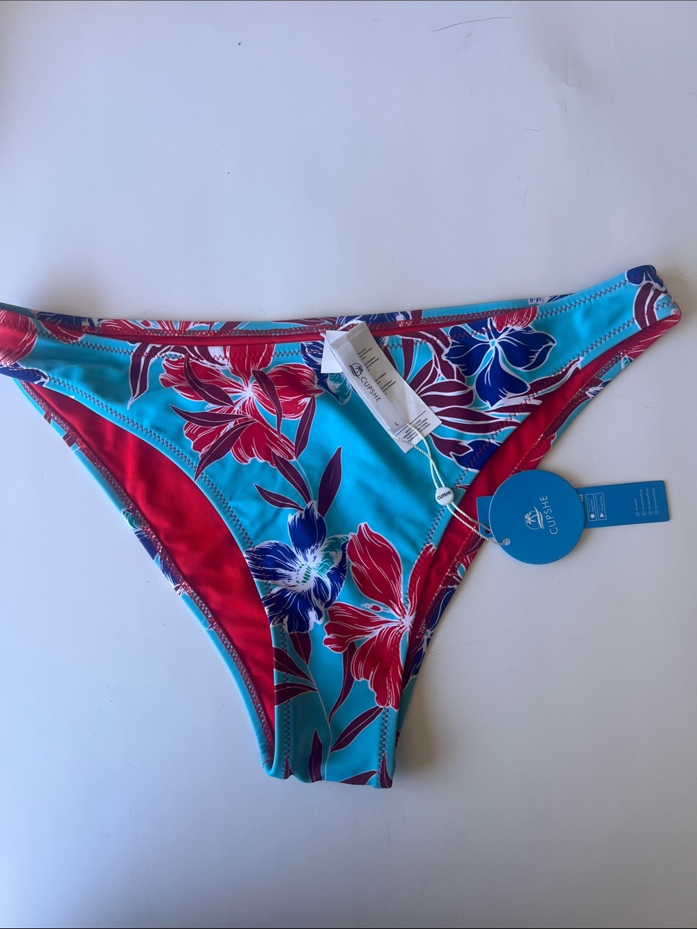 Cupshe Turquoise & Red Floral Hipster Swim Bottoms